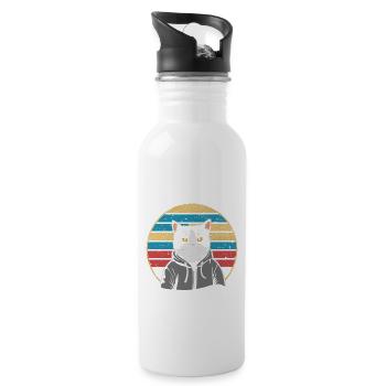 Lustiger Katzen Spruch Nen Scheiss muss ich - Trinkflasche mit integriertem Trinkhalm - Weiß - Rechts