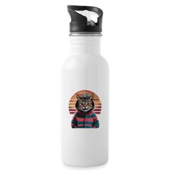 Lustiger Katzen Spruch Nen Scheiss muss ich - Trinkflasche mit integriertem Trinkhalm - Weiß - Rechts