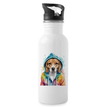 Beagle Hoodie Dog Colorful Funny Animal Design Print - Water bottle with straw - white - Right