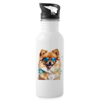 Pomeranian Pomeranian Sunglasses Dog Print - Water bottle with straw - white - Right