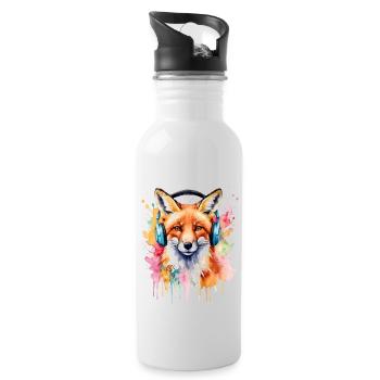 Fuchs Kopfhörer Musik Bunt Tier Design Print - Trinkflasche mit integriertem Trinkhalm - Weiß - Rechts