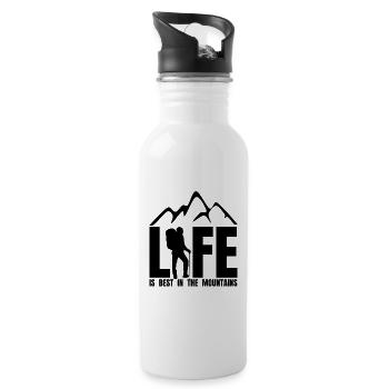 LIFE IS BEST IN THE MOUNTAINS - Berge Wandern - Trinkflasche mit integriertem Trinkhalm - Weiß - Rechts