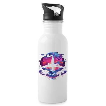 Retro Flugzeug Retrowave - Trinkflasche mit integriertem Trinkhalm - Weiß - Rechts
