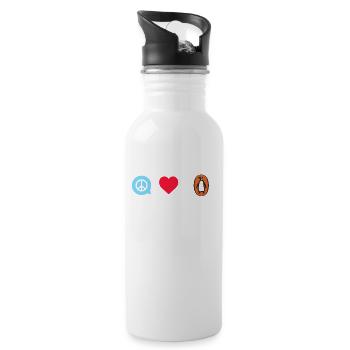 Peace Love Penguins Tee - Funny Penguin Animal - Water bottle with straw - white - Right