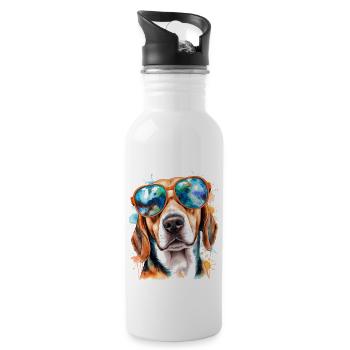 Beagle Sunglasses Dog Funny Animal Design Print - Water bottle with straw - white - Right
