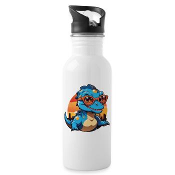 Little cute baby dino Stegosaurus with glasses - Water bottle with straw - white - Right