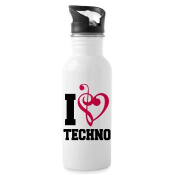 I Love Techno Musik Musiknote Liebe Herz Bass Note - Trinkflasche mit integriertem Trinkhalm - Weiß - Rechts