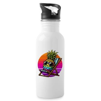 Holiday Pineapple Deck Chair Sunset Funny - Water bottle with straw - white - Right