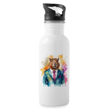 Capybara Suit Capy Colorful Animal Design Print - Water bottle with straw - white - Right