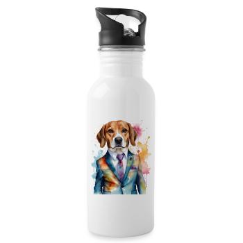 Beagle Suit Dog Colorful Funny Animal Design Print - Water bottle with straw - white - Right