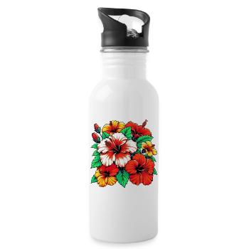 Hibiscus Flowers - Water bottle with straw - white - Right