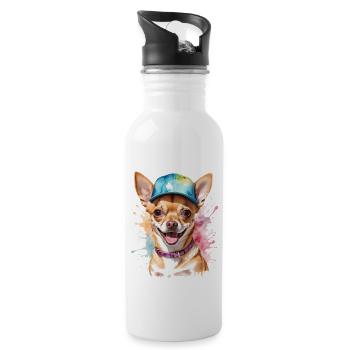 Chihuahua Snapback Cap Dog Funny Design Print - Water bottle with straw - white - Right