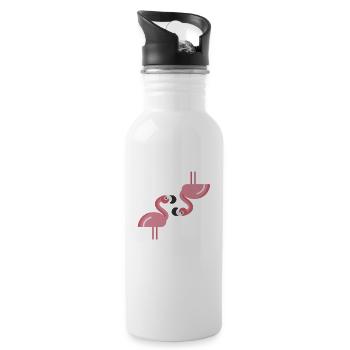 Flamingo Heads Upside Down Cute Pink Bird Lovers - Water bottle with straw - white - Right