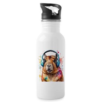 Capybara Headphones Capy Colorful Animal Design Print - Water bottle with straw - white - Right