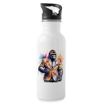 Gorilla Anzug Affe Bunt Tier Design Print - Trinkflasche mit integriertem Trinkhalm - Weiß - Rechts