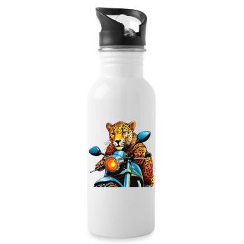 LEOPARD MOTORRAD - Trinkflasche mit integriertem Trinkhalm - Weiß - Rechts