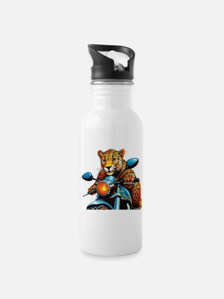 LEOPARD MOTORRAD - Trinkflasche mit integriertem Trinkhalm - Weiß