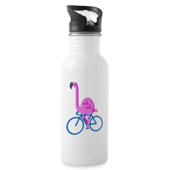 Flamingo On A Bicycle Funny Pink Bird Cute Playing - Water bottle with straw - white - Right