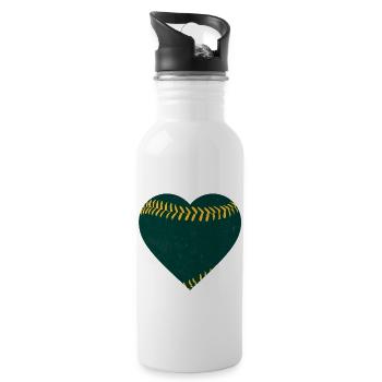 Vintage Baseball Herz - Trinkflasche mit integriertem Trinkhalm - Weiß - Rechts