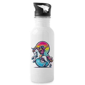 Geburtstag 8 Jahre Einhorn Dab - Trinkflasche mit integriertem Trinkhalm - Weiß - Rechts