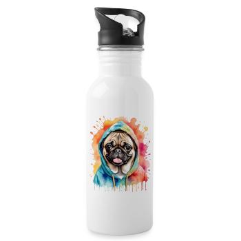 Mops Hoodie Hund Bunt Lustig Tier Design Print - Trinkflasche mit integriertem Trinkhalm - Weiß - Rechts