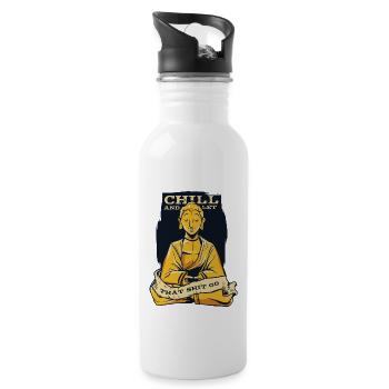 Chill And Let That Shit Go Buddhist Statue Symbol - Water bottle with straw - white - Right