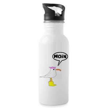 Moin Möwe Stiefel Sprechblase Frauen Gummistiefel - Trinkflasche mit integriertem Trinkhalm - Weiß - Rechts