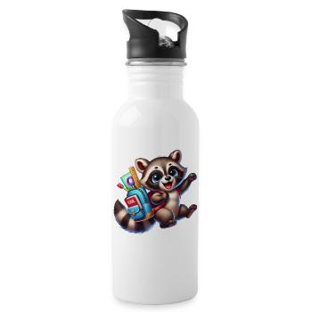 Start of school with raccoon: raccoon for school beginners - Water bottle with straw - white - Right
