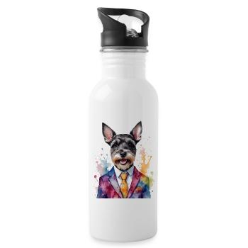 Zwergschnauzer Anzug Hund Lustig Tier Design Print - Trinkflasche mit integriertem Trinkhalm - Weiß - Rechts