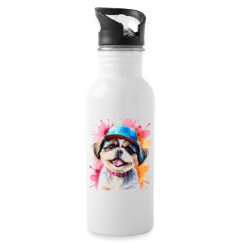 Shih Tzu Snapback Cap Hund Lustig Tier Print - Trinkflasche mit integriertem Trinkhalm - Weiß - Rechts