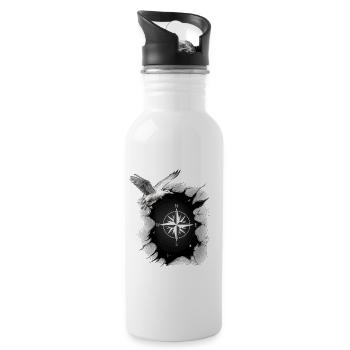 maritime seagull compass seagulls wind rose - Water bottle with straw - white - Right