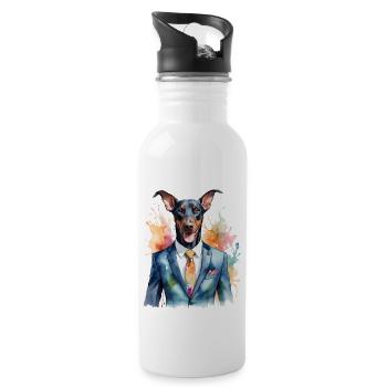 Dobermann Anzug Hund Bunt Lustig Tier Design Print - Trinkflasche mit integriertem Trinkhalm - Weiß - Rechts