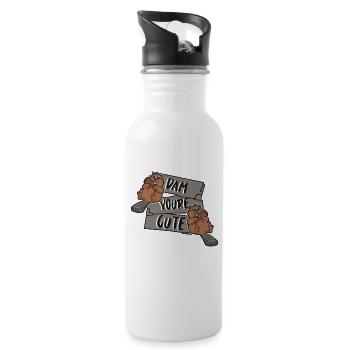 Dam You're Cute Castor Canadensis Nordamerika - Trinkflasche mit integriertem Trinkhalm - Weiß - Rechts
