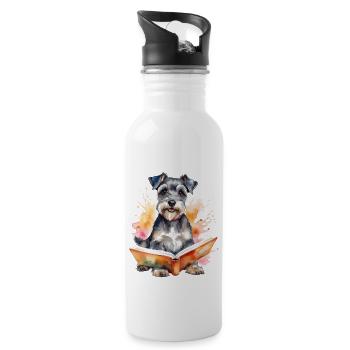 Zwergschnauzer Lesen Hund Lustig Tier Design Print - Trinkflasche mit integriertem Trinkhalm - Weiß - Rechts