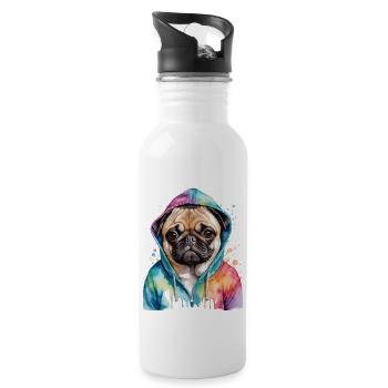 Mops Hoodie Hund Bunt Lustig Tier Design Print - Trinkflasche mit integriertem Trinkhalm - Weiß - Rechts