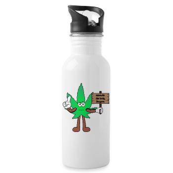 Der Bloom - Weed Cannabis Stoned Hanf Marihuana - Trinkflasche mit integriertem Trinkhalm - Weiß - Rechts