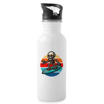 Skeleton Surfing Vintage Sunset - Water bottle with straw - white - Right