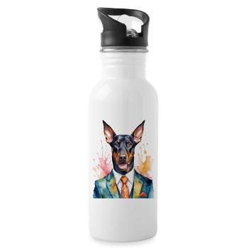Dobermann Anzug Hund Bunt Lustig Tier Design Print - Trinkflasche mit integriertem Trinkhalm - Weiß - Rechts