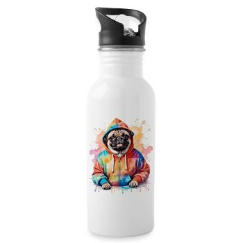 Mops Hoodie Hund Bunt Lustig Tier Design Print - Trinkflasche mit integriertem Trinkhalm - Weiß - Rechts