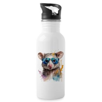 Opossum Sonnenbrille Bunt Tier Design Print - Trinkflasche mit integriertem Trinkhalm - Weiß - Rechts