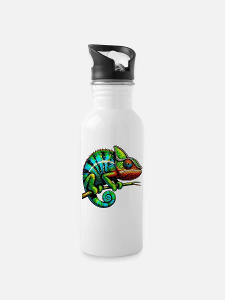 Chamäleon - Trinkflasche mit integriertem Trinkhalm - Weiß