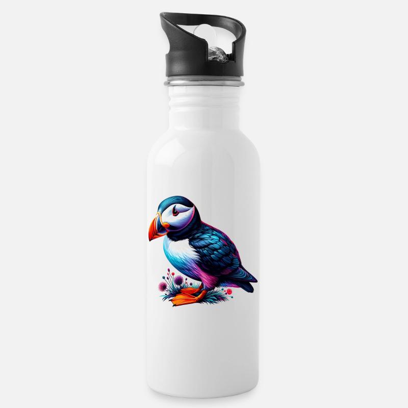 Papageitaucher - Trinkflasche mit integriertem Trinkhalm - Weiß