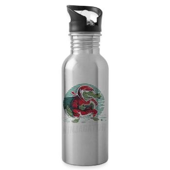Ninja Alligator Gamer Fun Gaming Reptile Graphic - Water bottle with straw - silver - Right