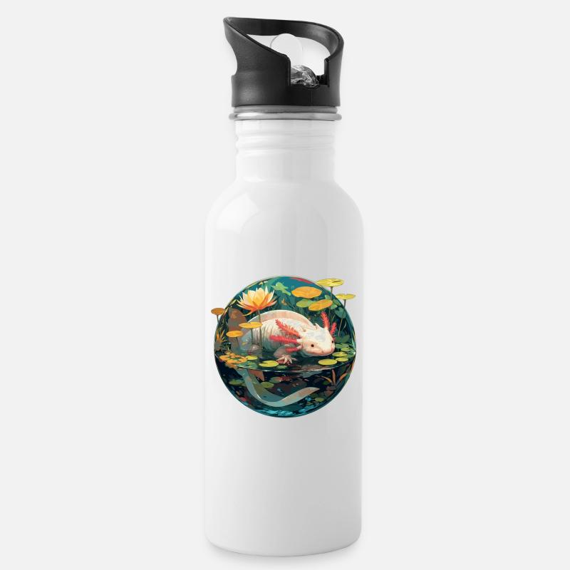 Axolotl - Trinkflasche mit integriertem Trinkhalm - Weiß