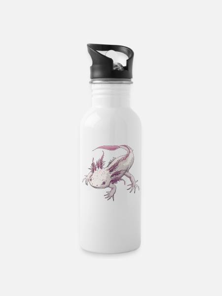 Axolotl - Trinkflasche mit integriertem Trinkhalm - Weiß