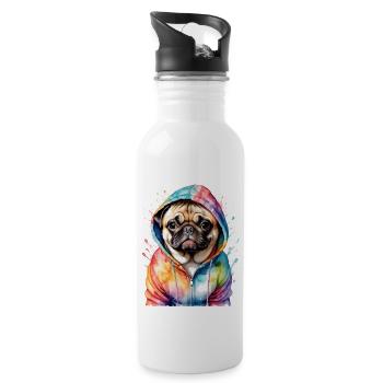 Mops Hoodie Hund Bunt Lustig Tier Design Print - Trinkflasche mit integriertem Trinkhalm - Weiß - Rechts