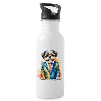 Shih Tzu Anzug Hund Bunt Lustig Tier Design Print - Trinkflasche mit integriertem Trinkhalm - Weiß - Rechts