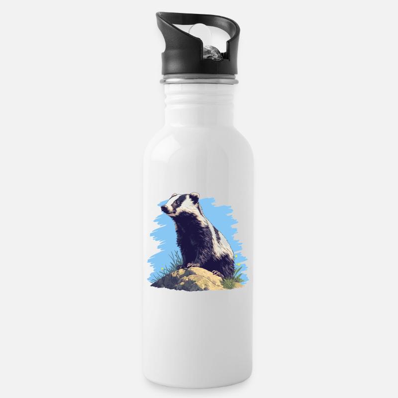 Badger Dachse Dachs - Trinkflasche mit integriertem Trinkhalm - Weiß