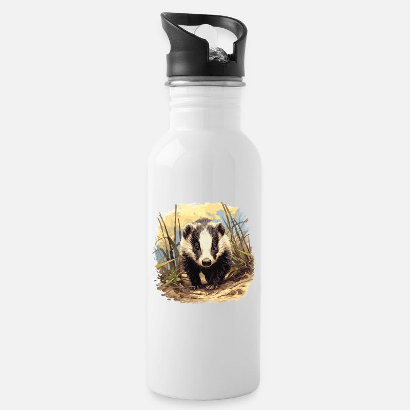 Badger Dachse Dachs - Trinkflasche mit integriertem Trinkhalm - Weiß