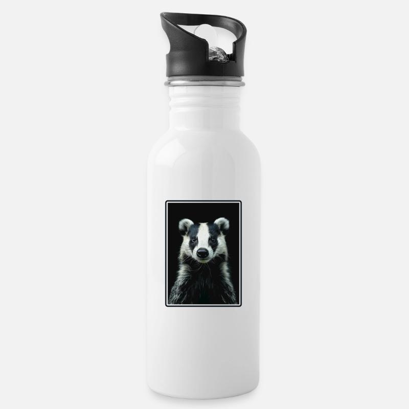 Badger Dachse Dachs - Trinkflasche mit integriertem Trinkhalm - Weiß